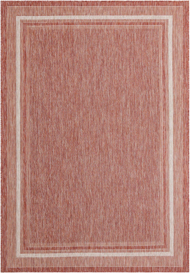 Rust Red 7' 10 x 11' Outdoor Border Rectangle Area Rug Weather Resistant for Patio, Deck, Terrace, Balcony, Porch 100% Polypropylene Classic Bordered Carpet for Sale at Rug Engine