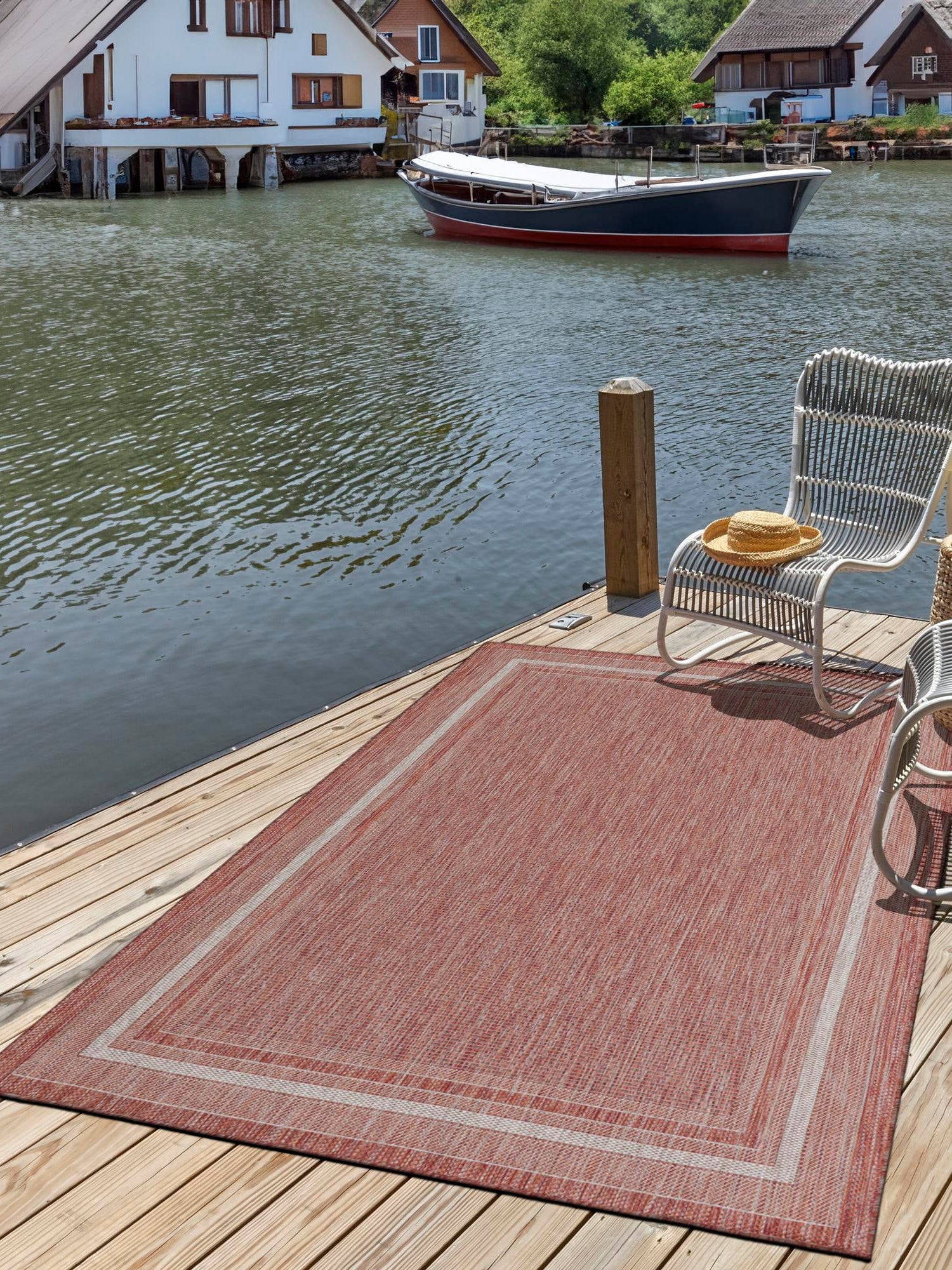 Rust Red 3' 1 x 5' 3 Outdoor Border Rectangle Area Rug Weather Resistant for Patio, Deck, Terrace, Balcony, Porch 100% Polypropylene Classic Bordered Carpet for Sale at Rug Engine