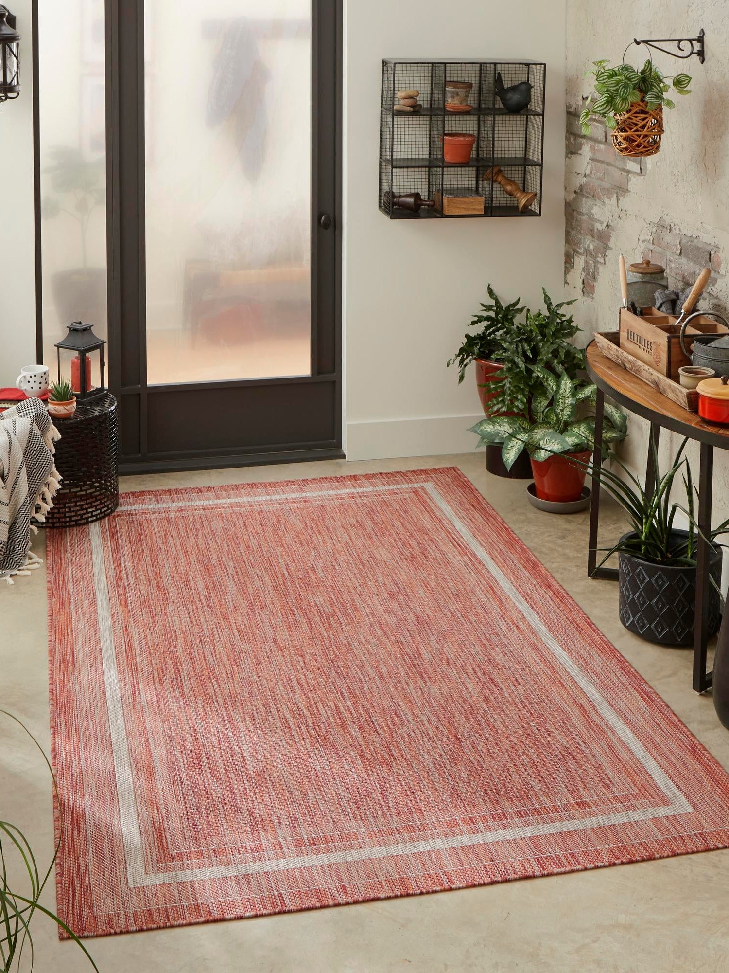 Rust Red 9' x 12' Outdoor Border Rectangle Area Rug Weather Resistant for Patio, Deck, Terrace, Balcony, Porch 100% Polypropylene Classic Bordered Carpet for Sale at Rug Engine