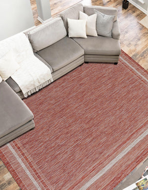 Rust Red 4' 1 x 6' 1 Outdoor Border Rectangle Area Rug Weather Resistant for Patio, Deck, Terrace, Balcony, Porch