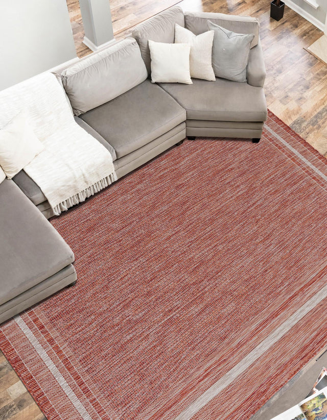 Rust Red 4' 1 x 6' 1 Outdoor Border Rectangle Area Rug Weather Resistant for Patio, Deck, Terrace, Balcony, Porch