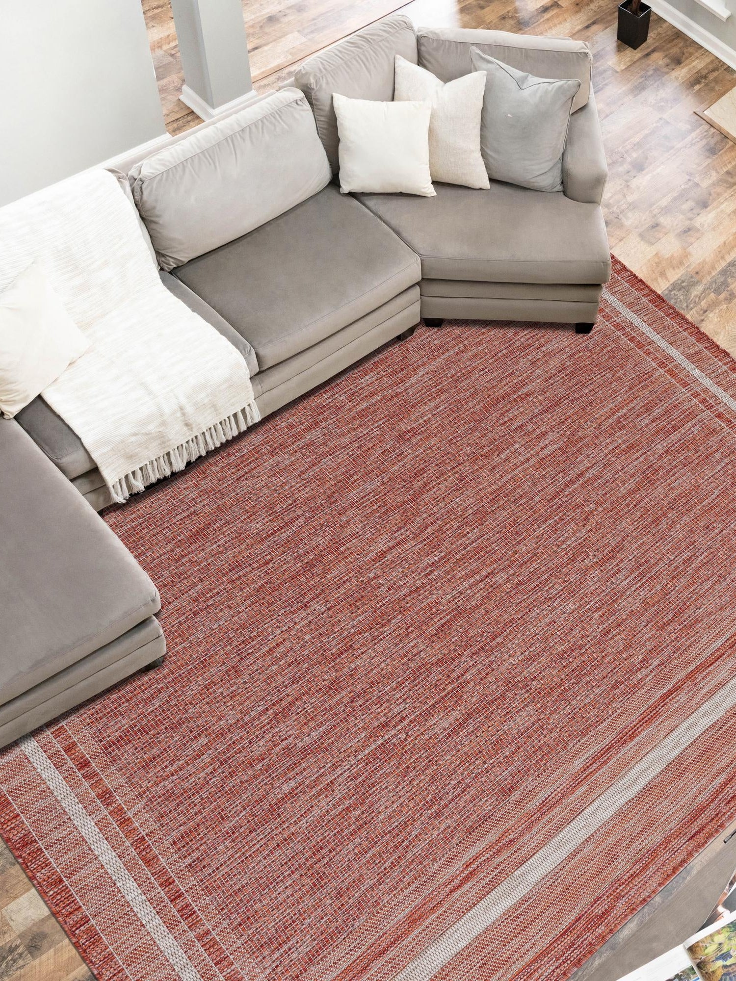 Rust Red 9' x 12' Outdoor Border Rectangle Area Rug Weather Resistant for Patio, Deck, Terrace, Balcony, Porch 100% Polypropylene Classic Bordered Carpet for Sale at Rug Engine