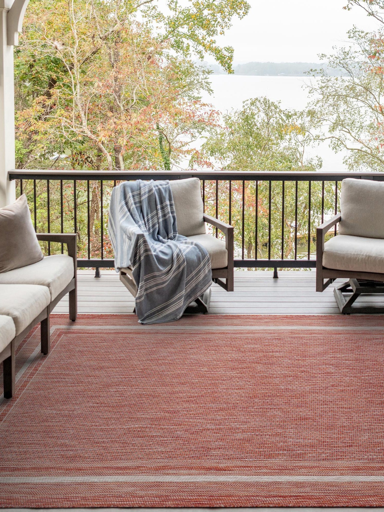 Rust Red 10' x 13' 1 Outdoor Border Rectangle Area Rug Weather Resistant for Patio, Deck, Terrace, Balcony, Porch 100% Polypropylene Classic Bordered Carpet for Sale at Rug Engine