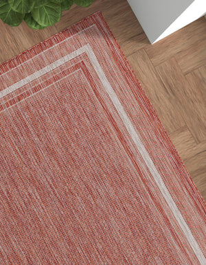 Rust Red 4' 1 x 6' 1 Outdoor Border Rectangle Area Rug Weather Resistant for Patio, Deck, Terrace, Balcony, Porch
