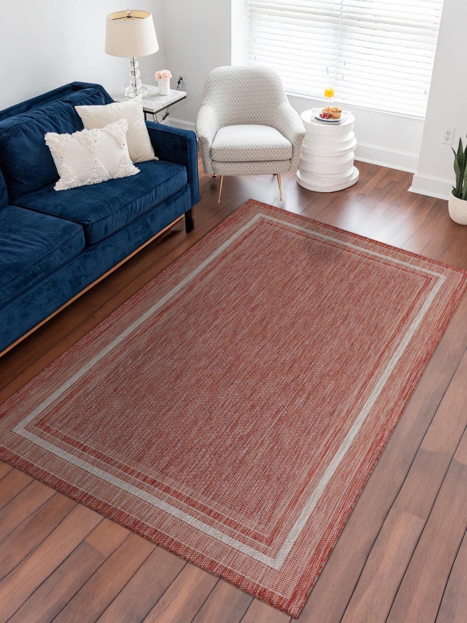 Rust Red 5' 3 x 8' Outdoor Border Rectangle Area Rug Weather Resistant for Patio, Deck, Terrace, Balcony, Porch 100% Polypropylene Classic Bordered Carpet for Sale at Rug Engine