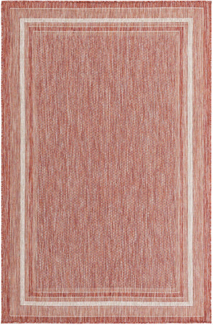 Rust Red 5' 3 x 8' Outdoor Border Rectangle Area Rug Weather Resistant for Patio, Deck, Terrace, Balcony, Porch 100% Polypropylene Classic Bordered Carpet for Sale at Rug Engine