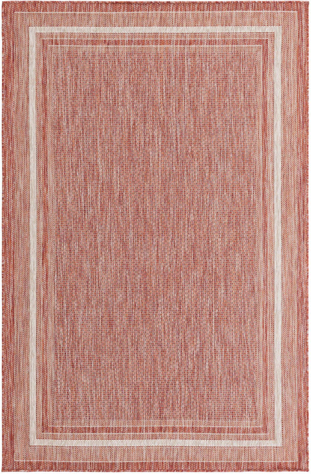 Rust Red 5' 3 x 8' Outdoor Border Rectangle Area Rug Weather Resistant for Patio, Deck, Terrace, Balcony, Porch 100% Polypropylene Classic Bordered Carpet for Sale at Rug Engine