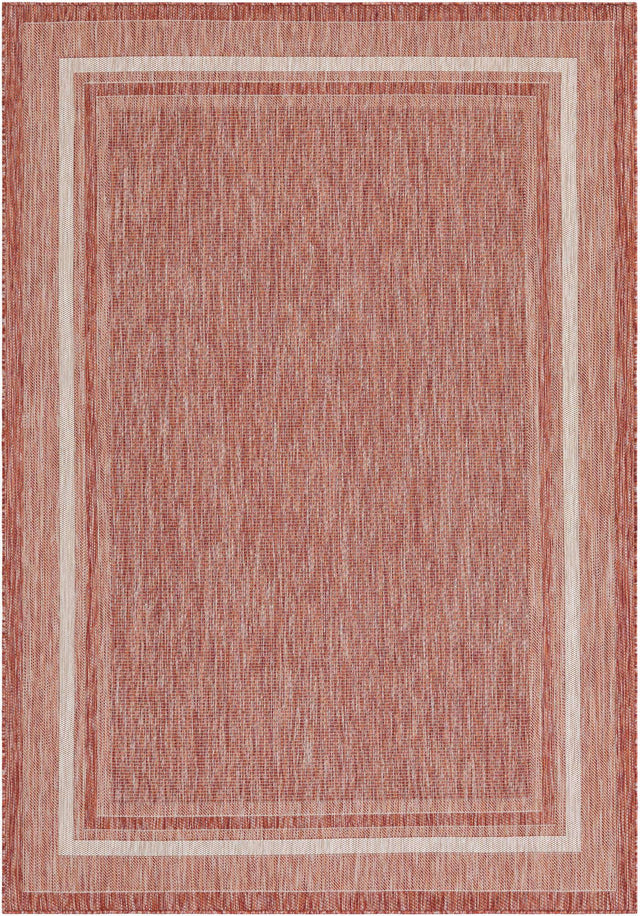 Rust Red 7' 1 x 10' Outdoor Border Rectangle Area Rug Weather Resistant for Patio, Deck, Terrace, Balcony, Porch 100% Polypropylene Classic Bordered Carpet for Sale at Rug Engine