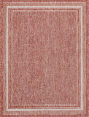 Rust Red 9' x 12' Outdoor Border Rectangle Area Rug Weather Resistant for Patio, Deck, Terrace, Balcony, Porch 100% Polypropylene Classic Bordered Carpet for Sale at Rug Engine