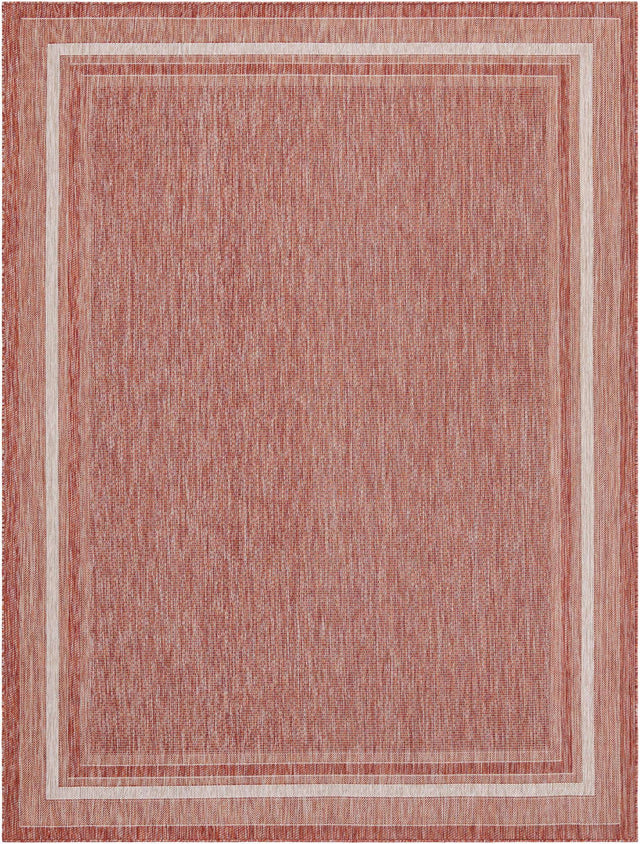 Rust Red 9' x 12' Outdoor Border Rectangle Area Rug Weather Resistant for Patio, Deck, Terrace, Balcony, Porch 100% Polypropylene Classic Bordered Carpet for Sale at Rug Engine