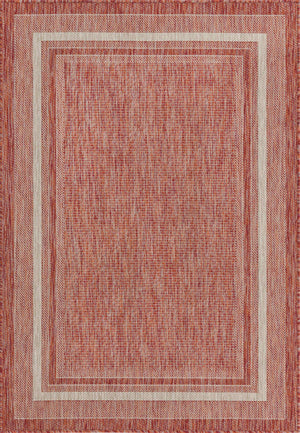Rust Red 4' 1 x 6' 1 Outdoor Border Rectangle Area Rug Weather Resistant for Patio, Deck, Terrace, Balcony, Porch
