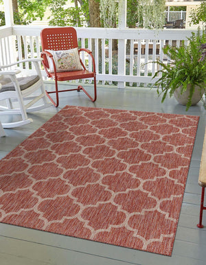 Rust Red 7' 1 x 10' Outdoor Trellis Rectangle Area Rug Weather Resistant for Patio, Deck, Terrace, Balcony, Porch Geometric Design Water Safe Outside Carpet for Sale at Rug Engine