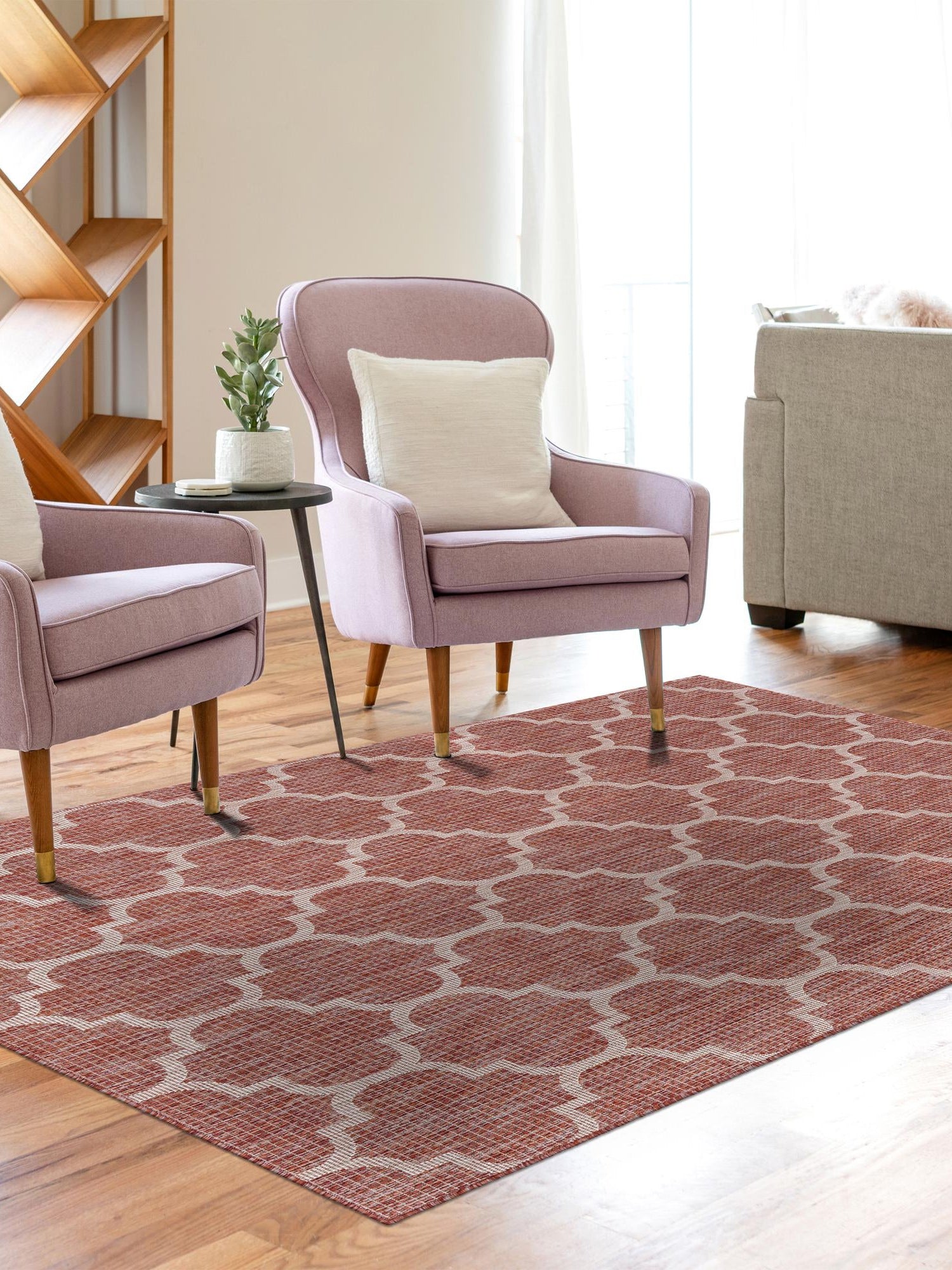 Rust Red 9' x 12' Outdoor Trellis Rectangle Area Rug Weather Resistant for Patio, Deck, Terrace, Balcony, Porch Geometric Design Water Safe Outside Carpet for Sale at Rug Engine
