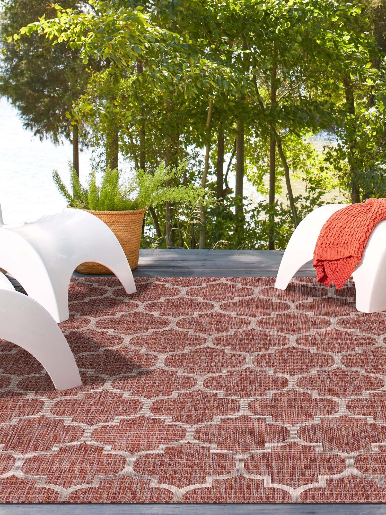 Rust Red 9' x 12' Outdoor Trellis Rectangle Area Rug Weather Resistant for Patio, Deck, Terrace, Balcony, Porch Geometric Design Water Safe Outside Carpet for Sale at Rug Engine