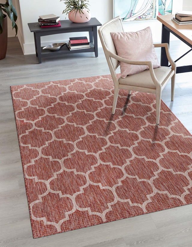 Rust Red 2' x 3' 1 Outdoor Trellis Rectangle Area Rug Weather Resistant for Patio, Deck, Terrace, Balcony, Porch Geometric Design Water Safe Outside Carpet for Sale at Rug Engine