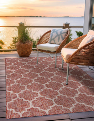 Rust Red 2' x 3' 1 Outdoor Trellis Rectangle Area Rug Weather Resistant for Patio, Deck, Terrace, Balcony, Porch Geometric Design Water Safe Outside Carpet for Sale at Rug Engine