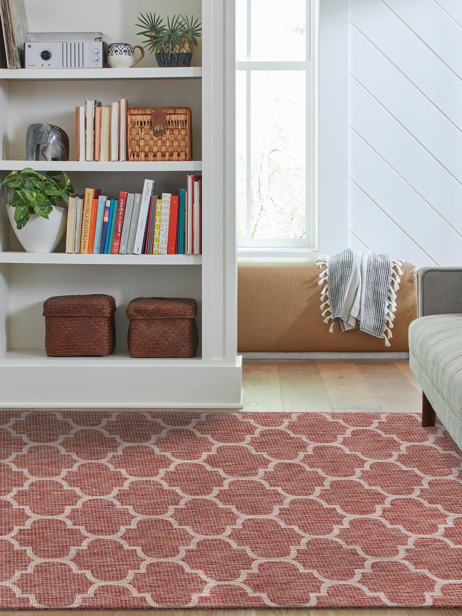 Rust Red 7' 10 x 11' Outdoor Trellis Rectangle Area Rug Weather Resistant for Patio, Deck, Terrace, Balcony, Porch Geometric Design Water Safe Outside Carpet for Sale at Rug Engine