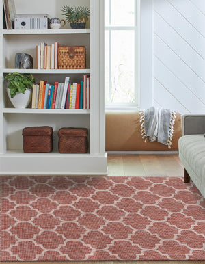 Rust Red 7' 1 x 10' Outdoor Trellis Rectangle Area Rug Weather Resistant for Patio, Deck, Terrace, Balcony, Porch Geometric Design Water Safe Outside Carpet for Sale at Rug Engine