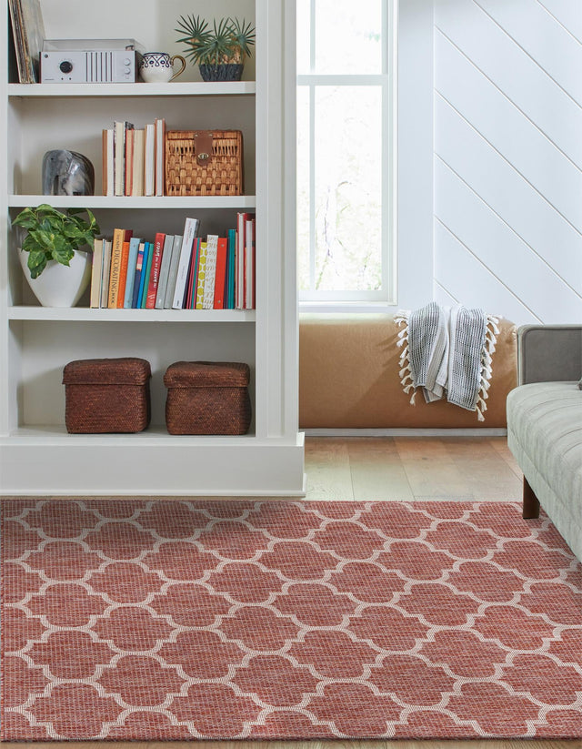 Rust Red 7' 1 x 10' Outdoor Trellis Rectangle Area Rug Weather Resistant for Patio, Deck, Terrace, Balcony, Porch Geometric Design Water Safe Outside Carpet for Sale at Rug Engine