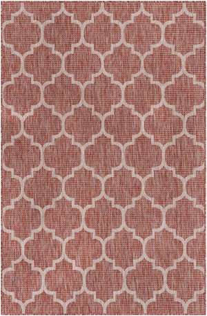 Rust Red 5' 3 x 8' Outdoor Trellis Rectangle Area Rug Weather Resistant for Patio, Deck, Terrace, Balcony, Porch Geometric Design Water Safe Outside Carpet for Sale at Rug Engine