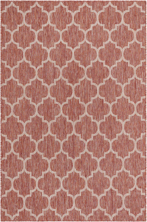 Rust Red 6' 1 x 9' Outdoor Trellis Rectangle Area Rug Weather Resistant for Patio, Deck, Terrace, Balcony, Porch Geometric Design Water Safe Outside Carpet for Sale at Rug Engine