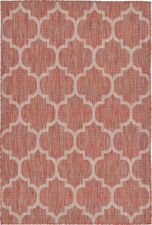 Rust Red 4' 1 x 6' 1 Outdoor Trellis Rectangle Area Rug Weather Resistant for Patio, Deck, Terrace, Balcony, Porch