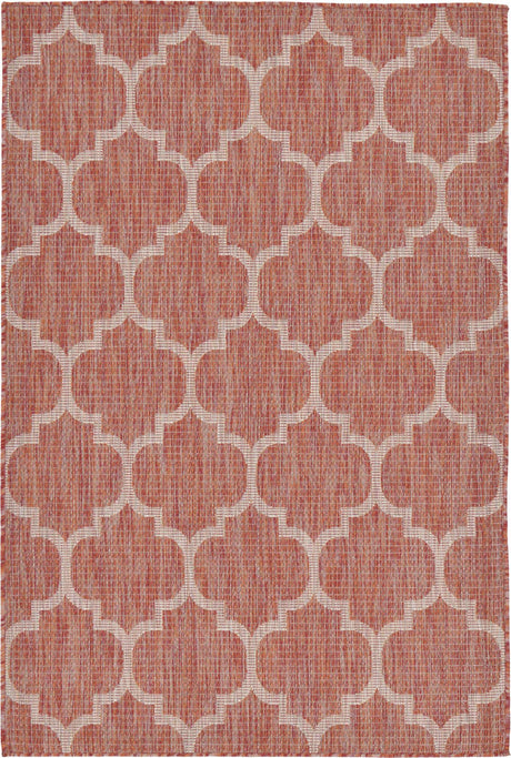 Rust Red 4' 1 x 6' 1 Outdoor Trellis Rectangle Area Rug Weather Resistant for Patio, Deck, Terrace, Balcony, Porch