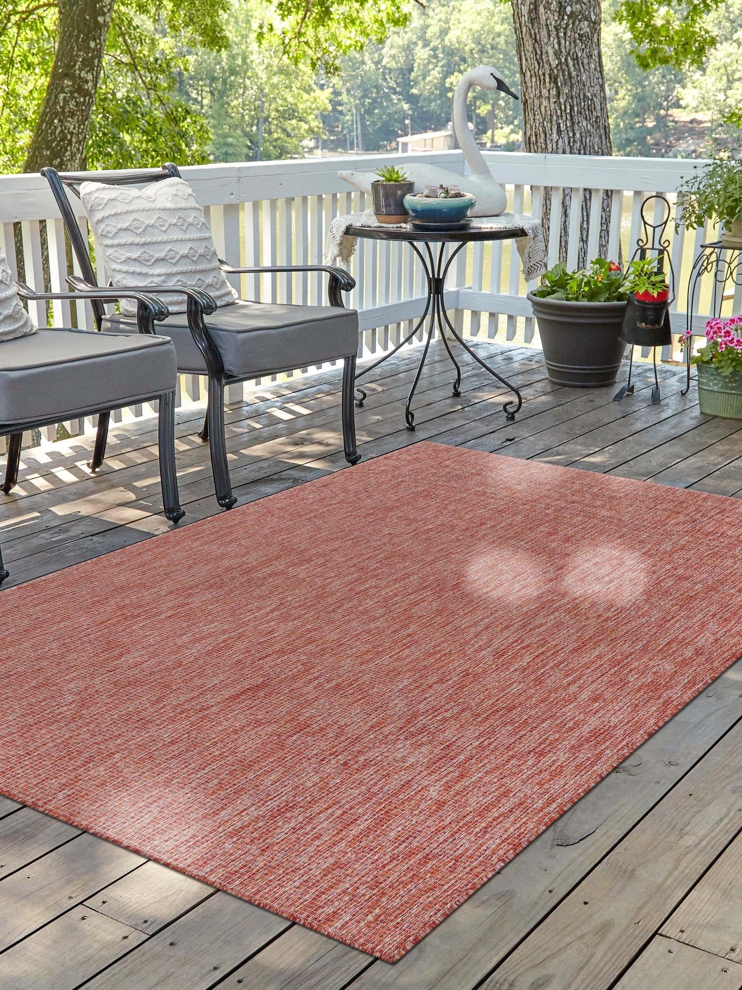 Rust Red 6' 1 x 9' Outdoor Solid Rectangle Area Rug Weather Resistant for Patio, Deck, Terrace, Balcony, Porch 100% Polypropylene Minimalist Waterproof Carpet for Sale at Rug Engine