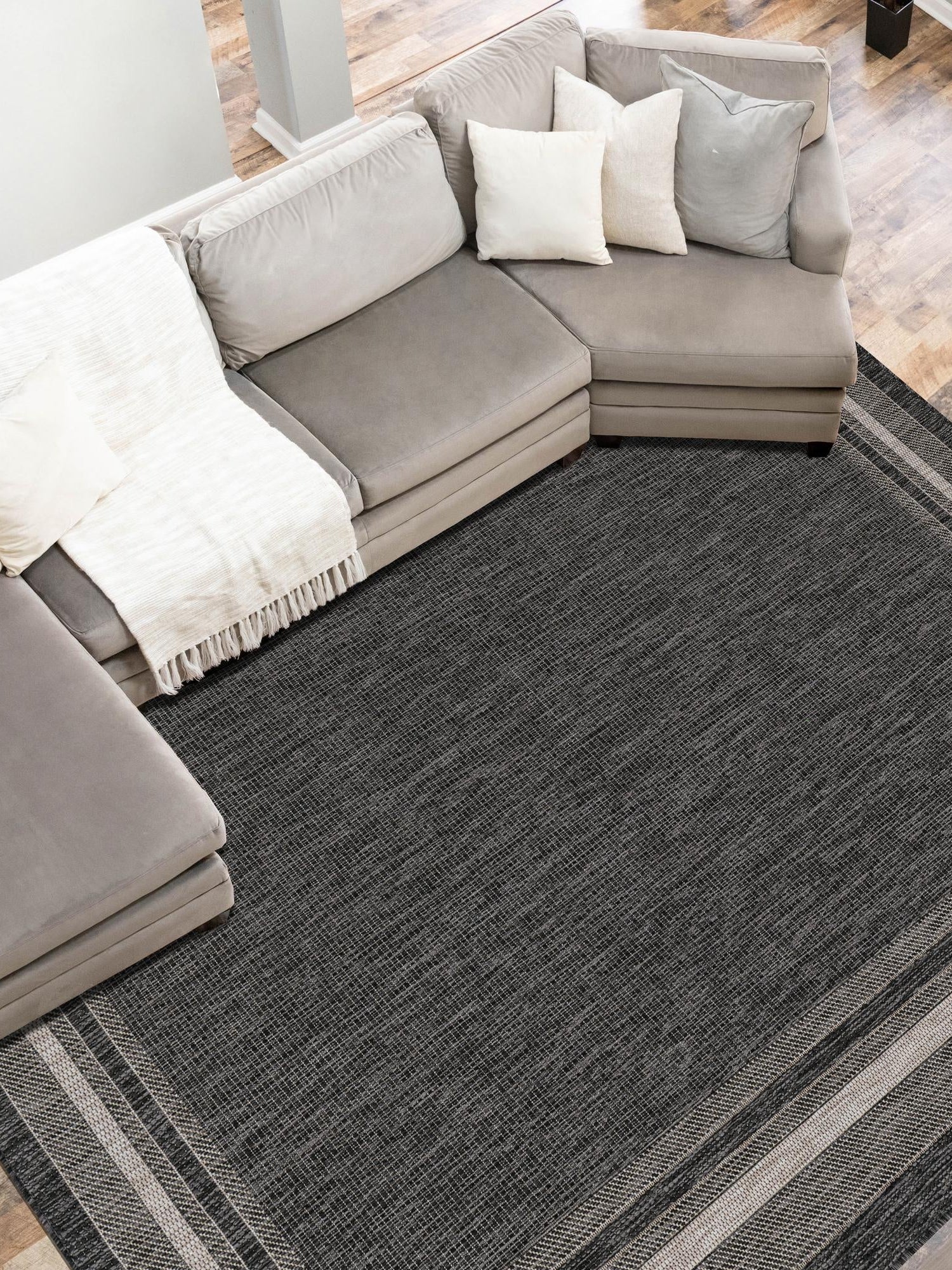 Black 7' 10 x 10' Outdoor Border Rectangle Area Rug Weather Resistant for Patio, Deck, Terrace, Balcony, Porch 100% Polypropylene Classic Bordered Carpet for Sale at Rug Engine