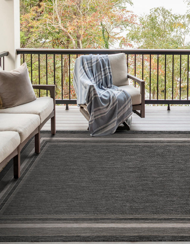 Black 10' x 13' 1 Outdoor Border Rectangle Area Rug Weather Resistant for Patio, Deck, Terrace, Balcony, Porch 100% Polypropylene Classic Bordered Carpet for Sale at Rug Engine
