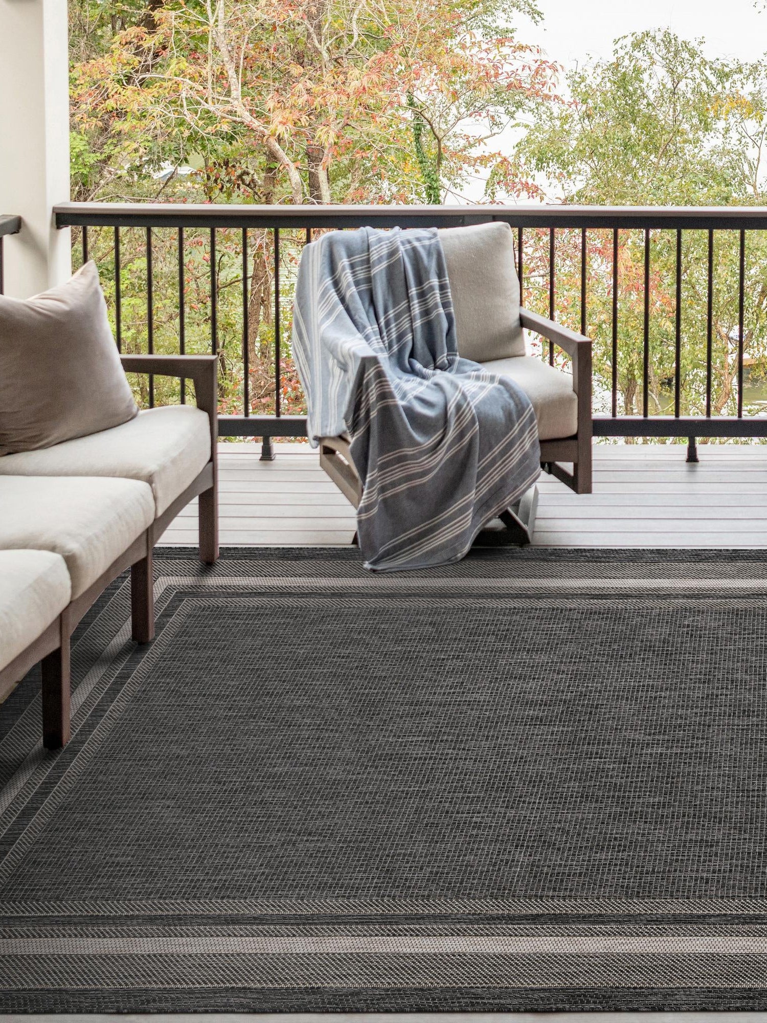 Black 10' x 14' 1 Outdoor Border Rectangle Area Rug Weather Resistant for Patio, Deck, Terrace, Balcony, Porch 100% Polypropylene Classic Bordered Carpet for Sale at Rug Engine