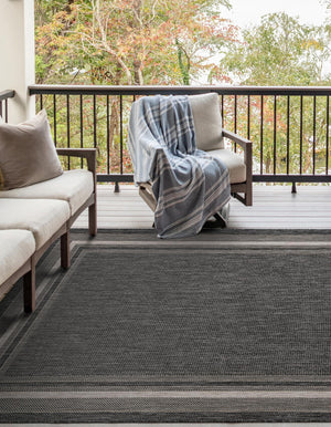 Black 7' 10 x 10' Outdoor Border Rectangle Area Rug Weather Resistant for Patio, Deck, Terrace, Balcony, Porch 100% Polypropylene Classic Bordered Carpet for Sale at Rug Engine