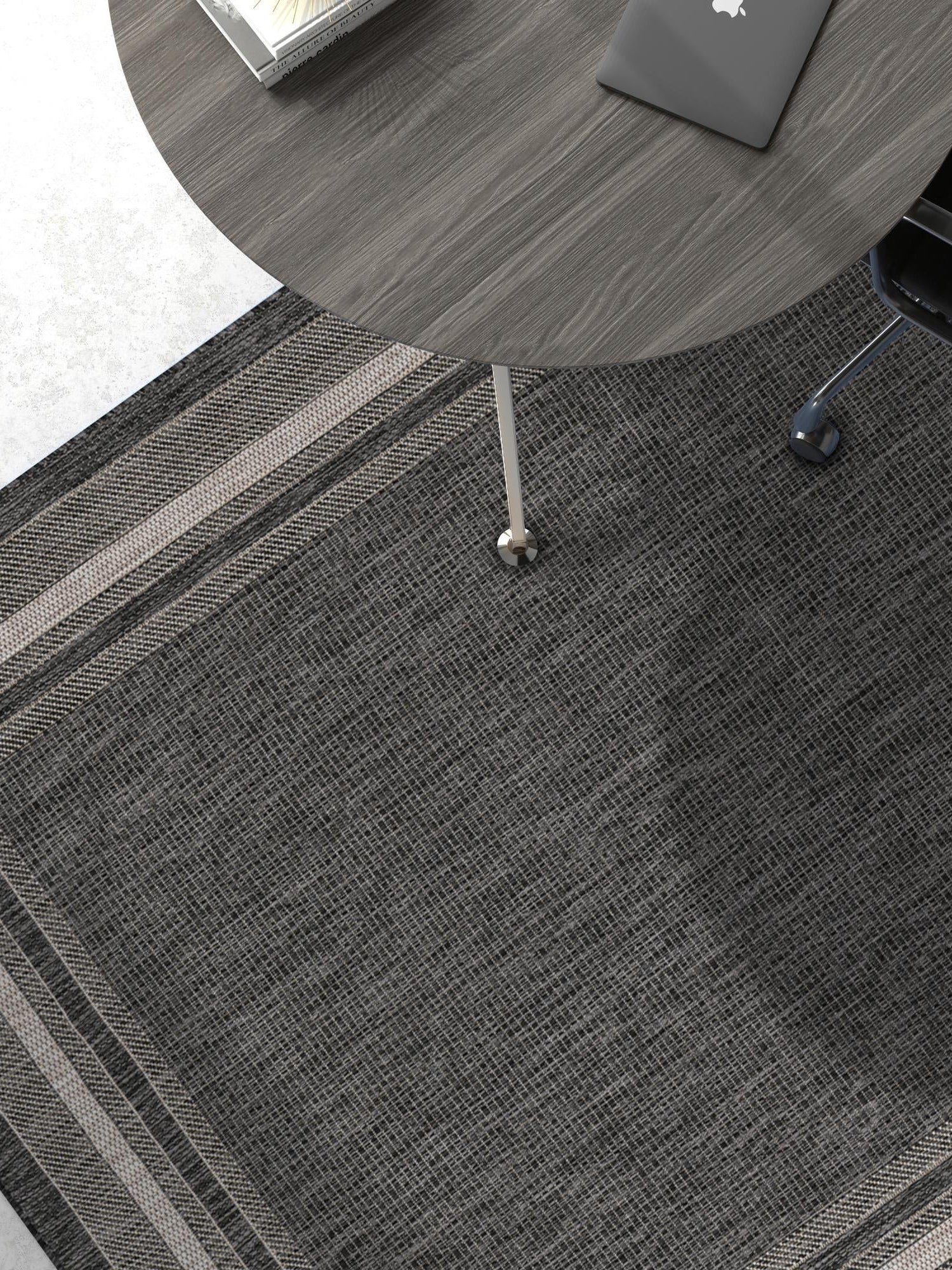 Black 5' 3 x 8' Outdoor Border Rectangle Area Rug Weather Resistant for Patio, Deck, Terrace, Balcony, Porch 100% Polypropylene Classic Bordered Carpet for Sale at Rug Engine