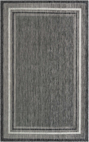 Black 5' 3 x 8' Outdoor Border Rectangle Rug