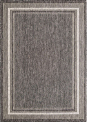 Black 7' 1 x 10' Outdoor Border Rectangle Rug