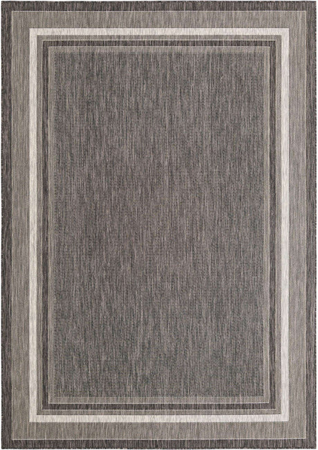 Black 7' 1 x 10' Outdoor Border Rectangle Rug