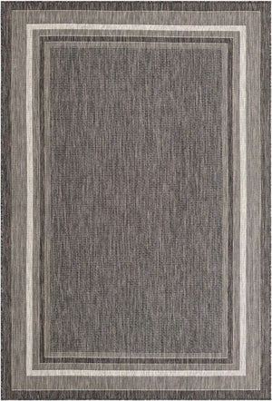 Black 6' 1 x 9' Outdoor Border Rectangle Area Rug Weather Resistant for Patio, Deck, Terrace, Balcony, Porch