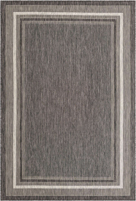 Black 6' 1 x 9' Outdoor Border Rectangle Area Rug Weather Resistant for Patio, Deck, Terrace, Balcony, Porch