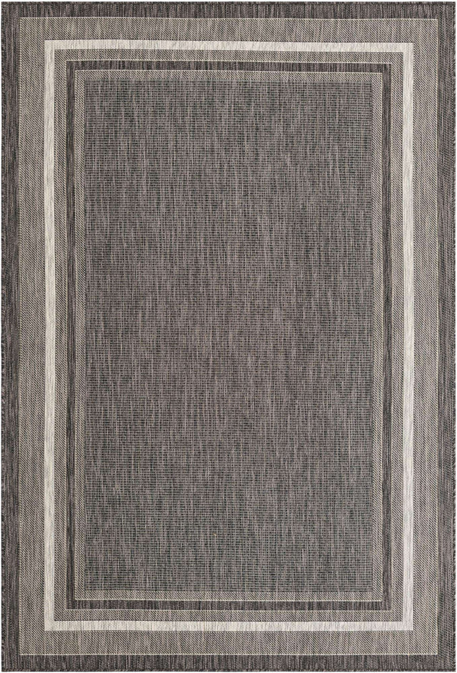 Black 6' 1 x 9' Outdoor Border Rectangle Area Rug Weather Resistant for Patio, Deck, Terrace, Balcony, Porch