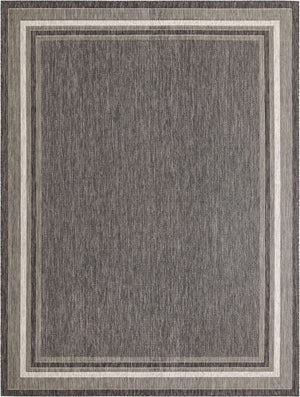 Black 9' x 12' Outdoor Border Rectangle Area Rug Weather Resistant for Patio, Deck, Terrace, Balcony, Porch 100% Polypropylene Classic Bordered Carpet for Sale at Rug Engine