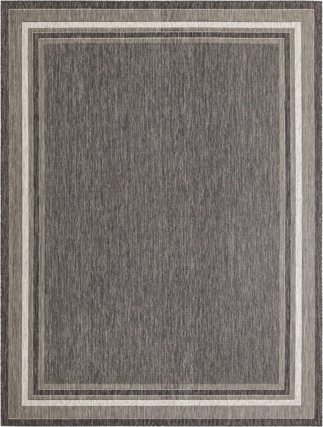 Black 9' x 12' Outdoor Border Rectangle Area Rug Weather Resistant for Patio, Deck, Terrace, Balcony, Porch 100% Polypropylene Classic Bordered Carpet for Sale at Rug Engine