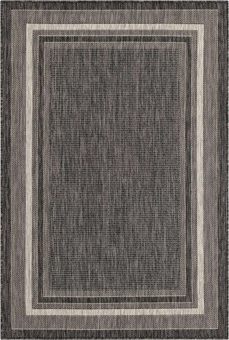 Black 4' 1 x 6' 1 Outdoor Border Rectangle Rug