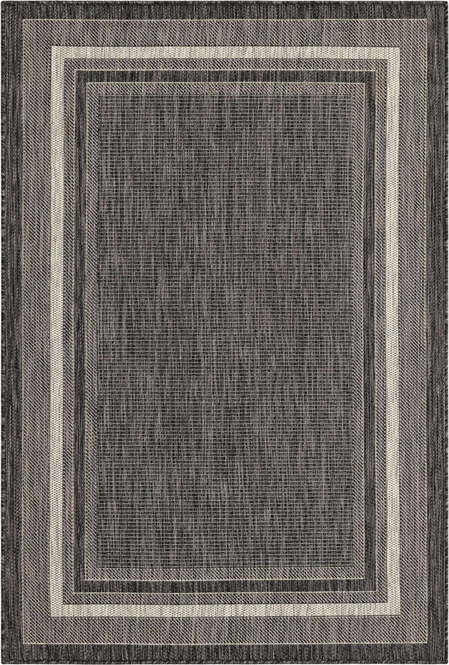 Black 4' 1 x 6' 1 Outdoor Border Rectangle Rug