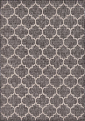 Black 7' 10 x 11' Outdoor Trellis Rectangle Area Rug Weather Resistant for Patio, Deck, Terrace, Balcony, Porch