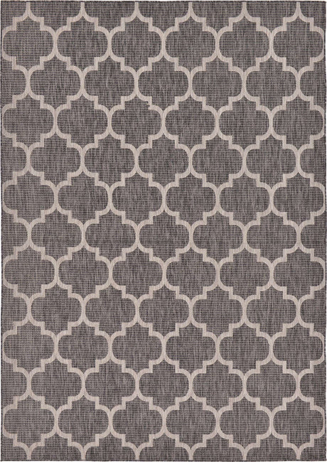 Black 7' 10 x 11' Outdoor Trellis Rectangle Area Rug Weather Resistant for Patio, Deck, Terrace, Balcony, Porch