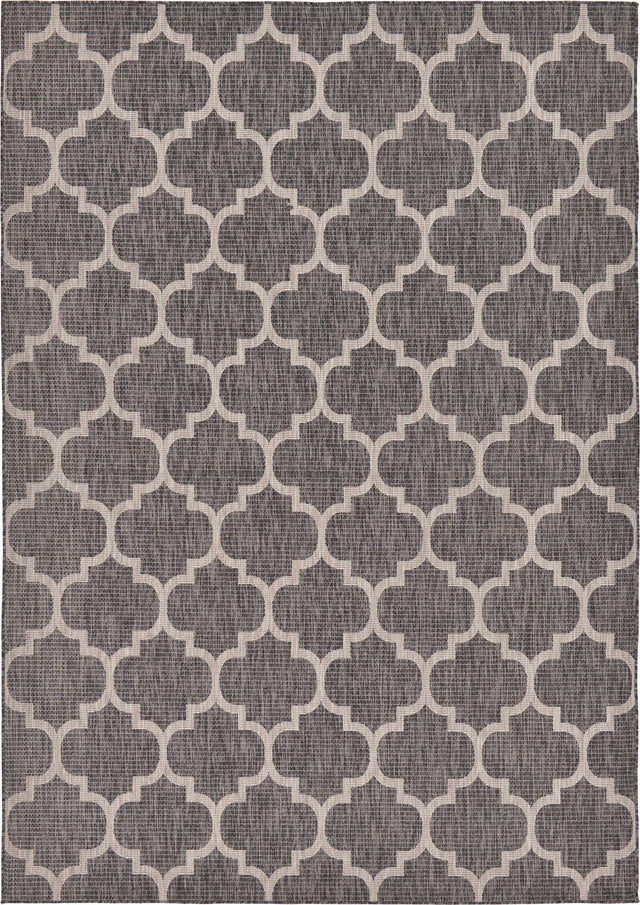 Black 7' 10 x 11' Outdoor Trellis Rectangle Area Rug Weather Resistant for Patio, Deck, Terrace, Balcony, Porch