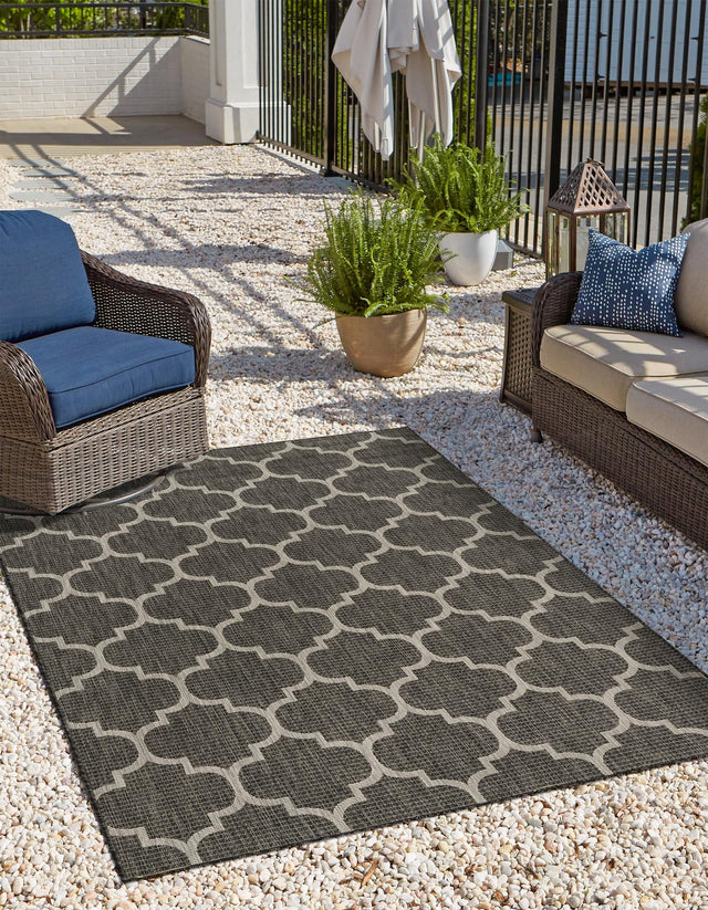 Black 7' 10 x 10' Outdoor Trellis Rectangle Area Rug Weather Resistant for Patio, Deck, Terrace, Balcony, Porch Geometric Design Water Safe Outside Carpet for Sale at Rug Engine
