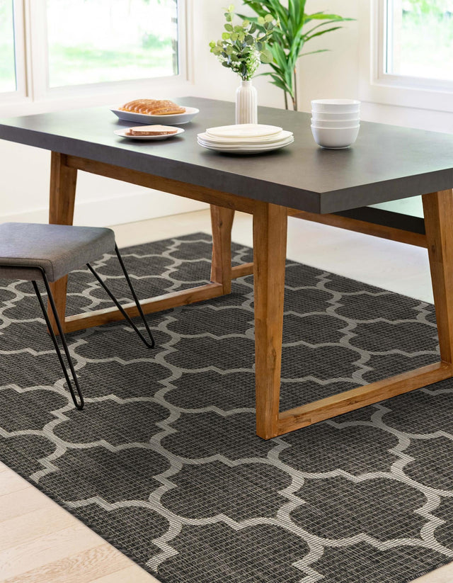 Black 7' 10 x 10' Outdoor Trellis Rectangle Area Rug Weather Resistant for Patio, Deck, Terrace, Balcony, Porch Geometric Design Water Safe Outside Carpet for Sale at Rug Engine