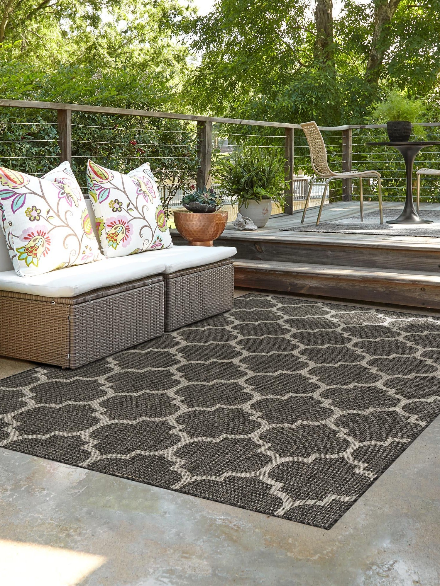 Black 4' 1 x 6' 1 Outdoor Trellis Rectangle Area Rug Weather Resistant for Patio, Deck, Terrace, Balcony, Porch Geometric Design Water Safe Outside Carpet for Sale at Rug Engine