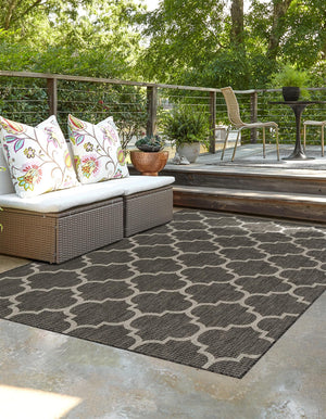Black 9' x 12' Outdoor Trellis Rectangle Area Rug Weather Resistant for Patio, Deck, Terrace, Balcony, Porch Geometric Design Water Safe Outside Carpet for Sale at Rug Engine